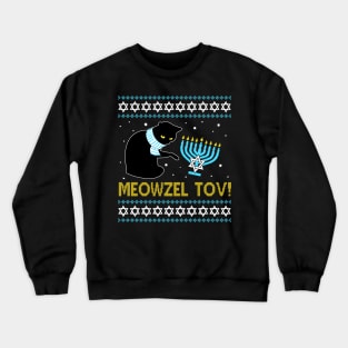 Meowzel Tov Black Cat Funny Hanukkah Chanukah Men Women Kids Crewneck Sweatshirt